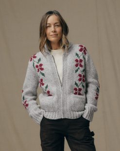 Women's Zippered Wool Sweater - Gray / Flower