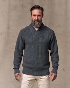 Vintage Cotton Shawl Neck Sweater - Charcoal