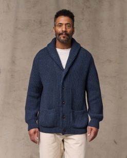 Fisherman Rib Cotton Cardigan - Navy