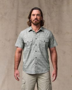 Washed Short Sleeve Feather Cloth Shirt - Khaki Print